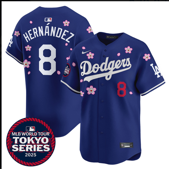 Men Los Angeles Dodgers #8 Hernandez Tokyo Series 2025 blue Limited Stitched Jersey